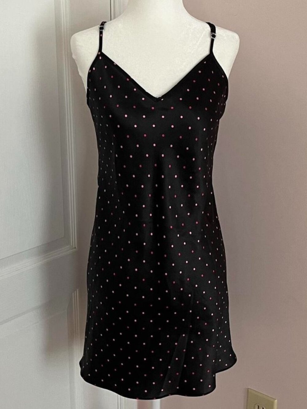 morgan & taylor black/pink polka dot slip dress